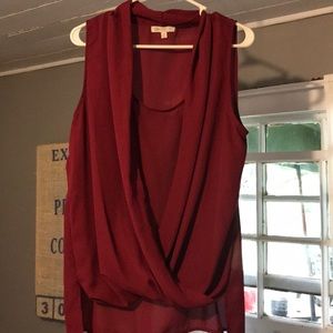 Short sleeve burgundy dress shirt.